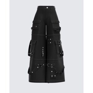Finesse Womens Dylan Wide Leg Pants Black Pockets Bondage Goth Size XL